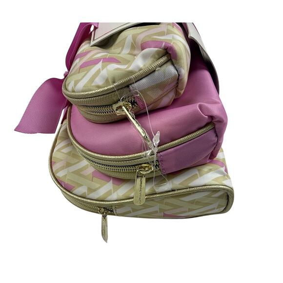 NEW Adrienne Vittadini Travel Cosmetic Bag Trio Pink Beige Bows Design - Picture 4 of 11